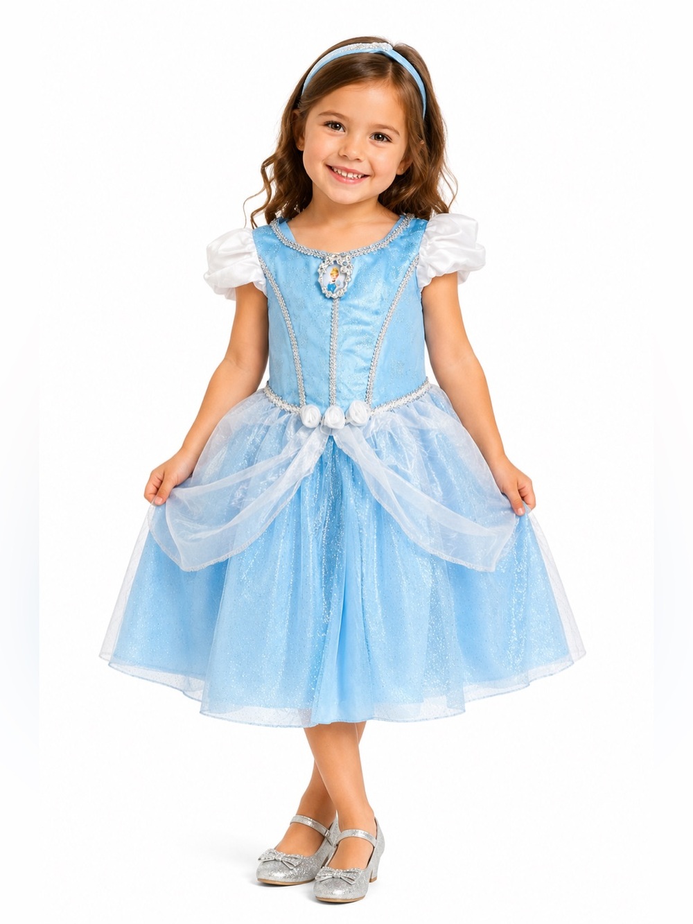 Disney Princess Cinderella Costume Dress Girls Size S 4-6 Blue Gown